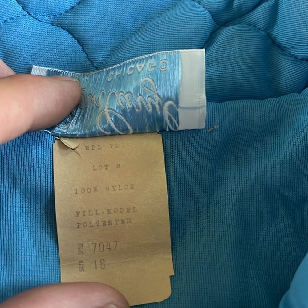 VTG 60s Lynn Caryl Chicago quilted nylon trench jacket light blue size L EUC - Picture 3 of 13
